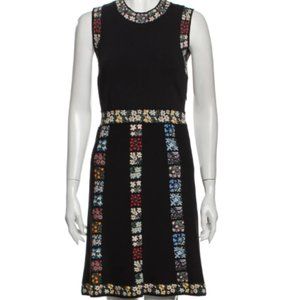 Valentino Knit Mini Dress with Floral Intarsia Detail